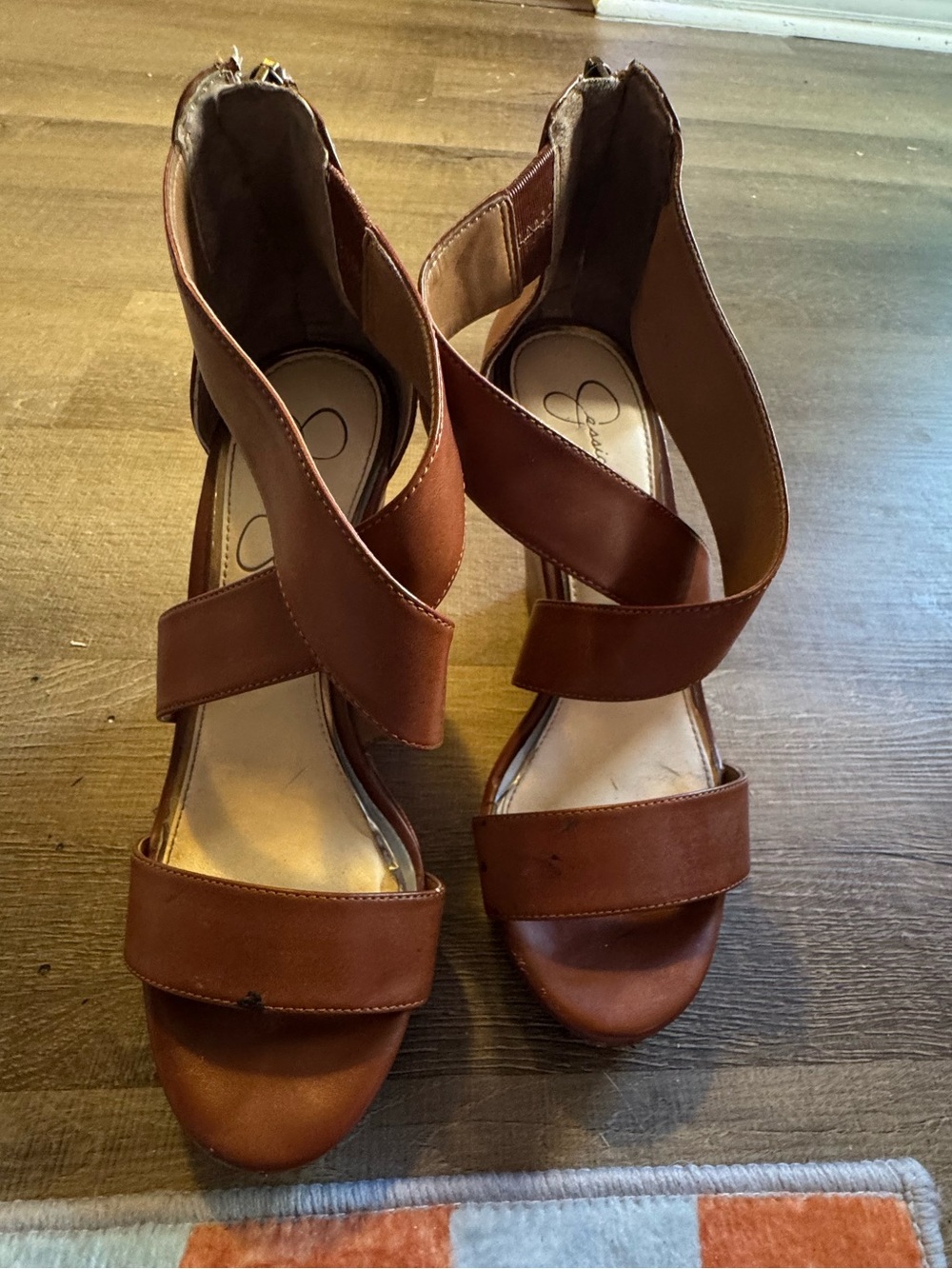 Jessica Simpson Tan Brown Crisscross Strappy Wedge Heels